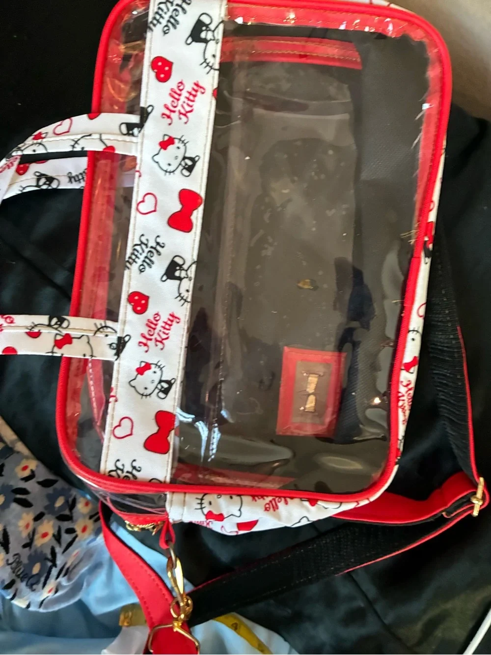 Hello Kitty Clear Crossbody Tote with Red, White, and Black Accents